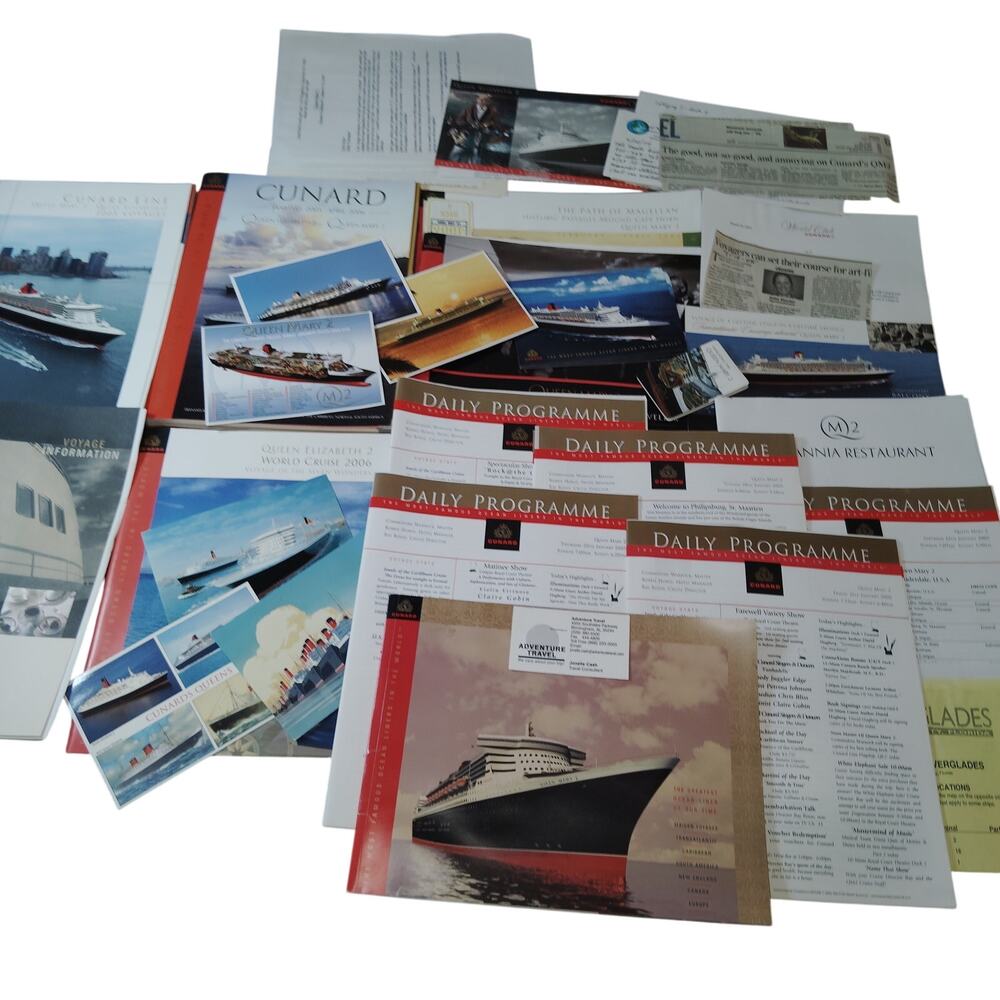 Cunard QM2 Cruise Ephemera Collection 2004-2006 - Daily Programmes, Postcards